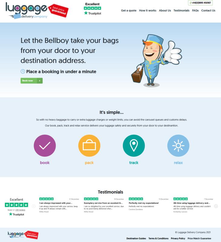 Luggage Delivery Company branded booking platform screenshot