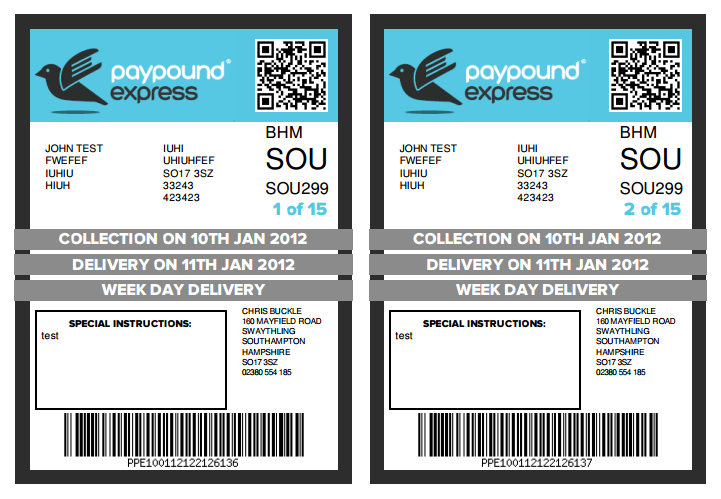 Pay Pound Express labels screenshot